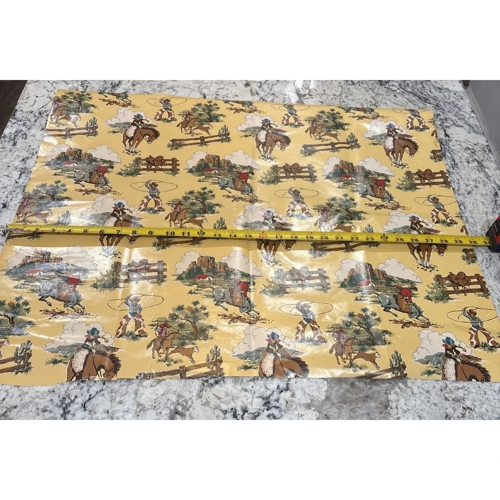VTG Sheet of Cowboy Wrapping Paper 25 1/2x30 Horses Cow Saddle‎ Wild West Lasso